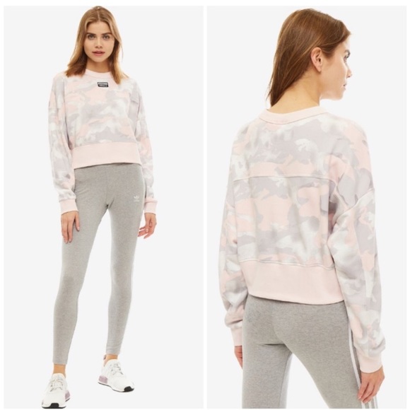 adidas Tops - 20. Adidas Original Camo Cropped Sweatshirt Sweater Pink Gray size Small